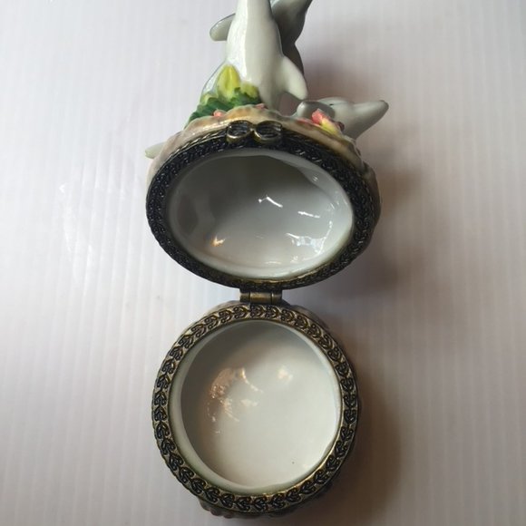 🍐🍄 Vintage Porcelain Dolphin Trinket Box 🍇🐷 - Picture 4 of 7